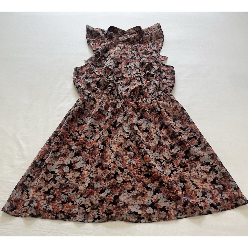 BCBGeneration Floral Ruffle Mock Neck Mini Dress Pink Orange Y2K Small